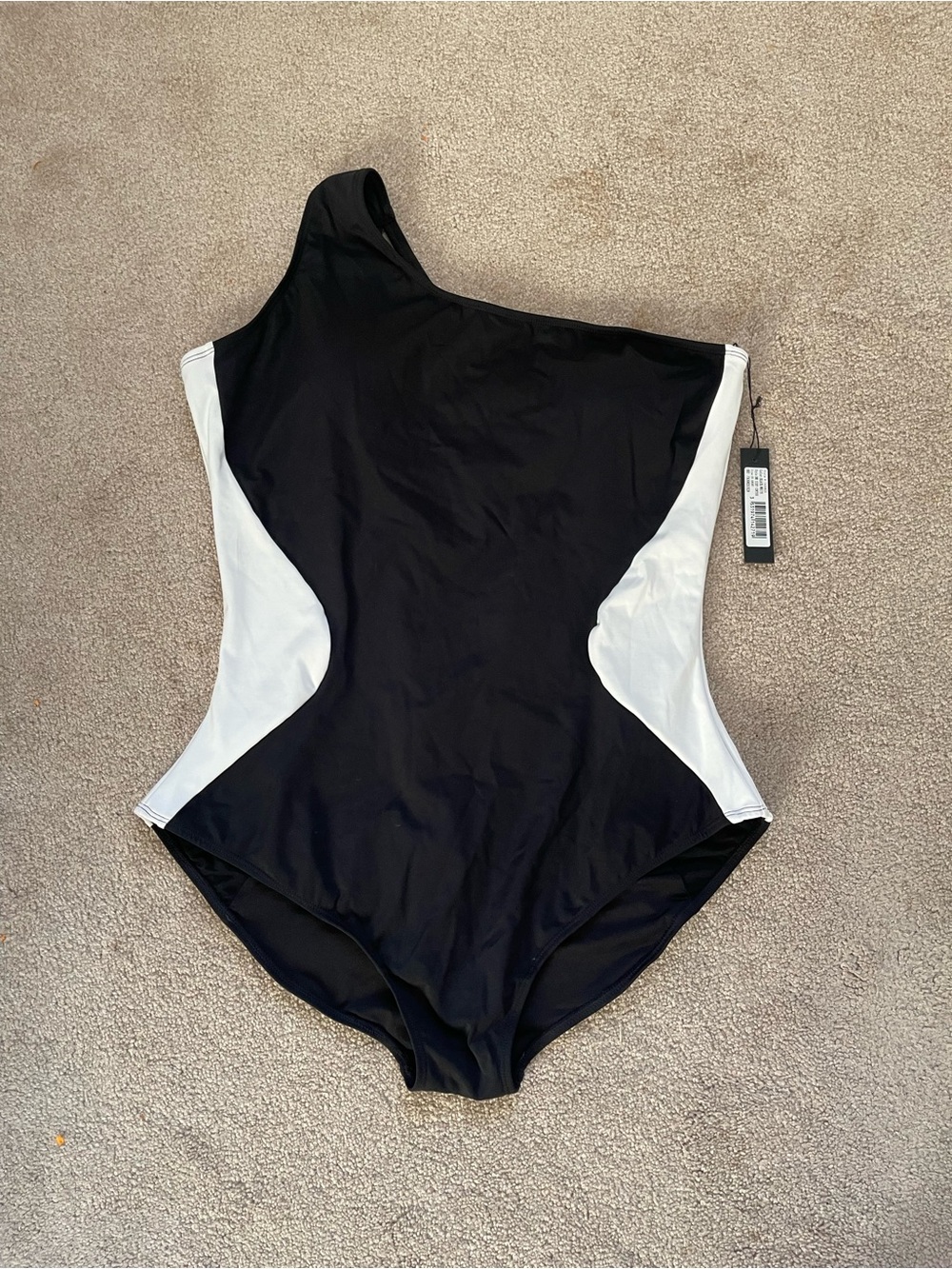 TA3 One Sidey Contour One-Piece Swimsuit Black White 3X Short NWT